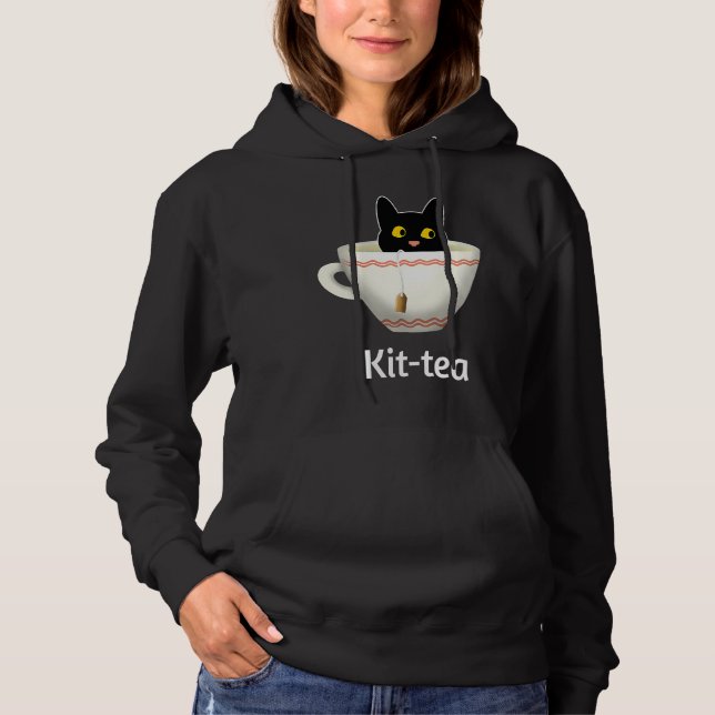 Kit Tea  Cat  , Cute Black Cat Kitty in Kittea T Shirt (Framsida)
