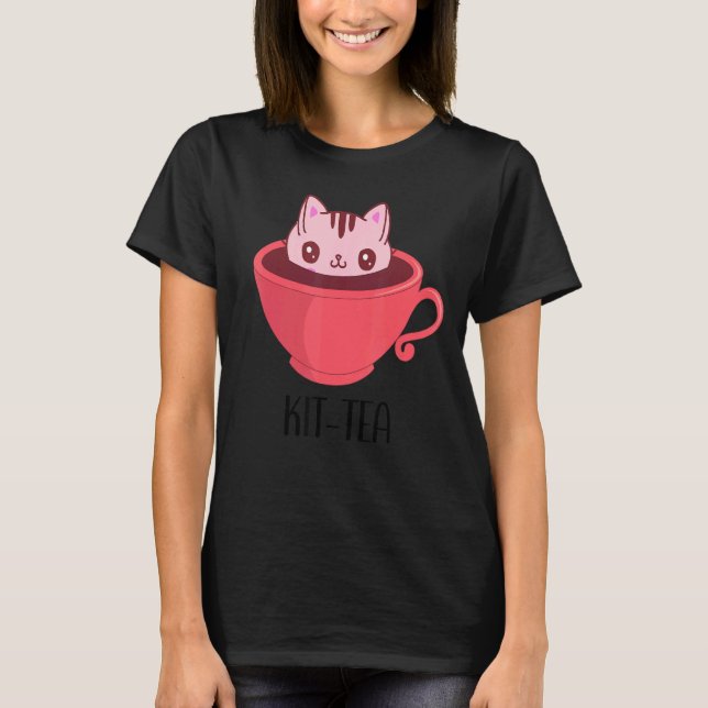 Kit Tea Cat Mugg Kit Tea Kopp Cute for Cat T Shirt (Framsida)