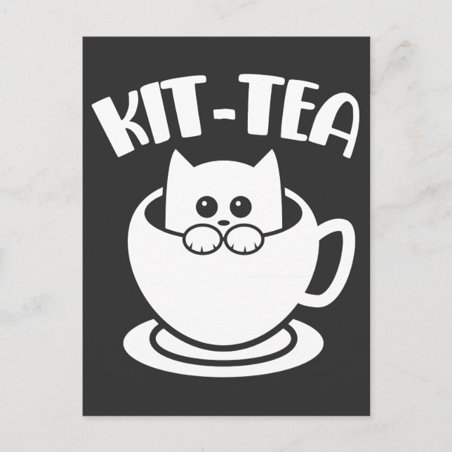 Kit-Tea Pet Funny Cat Tea Animal Pun Vykort (Framsida)