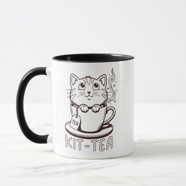 Kit-tea Rolig Mugg - Katt Puns Humor Present Tea K (Vänster)