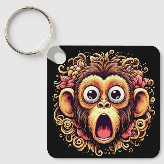 "Kit the Shocked Monkey" Aluminum Keychain Nyckelring (Framsida)