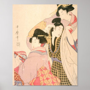 Kitagawa Utamaro: två Geishas och en tipsy Client Poster