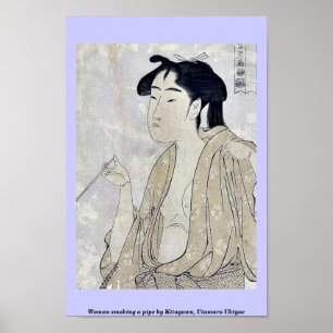 Kitagawa, Utamaro Ukiyoe, röker en pipa Poster