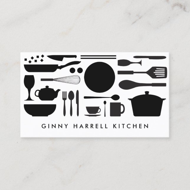 Kitchen Collage Black on White Visitkort (Framsida)