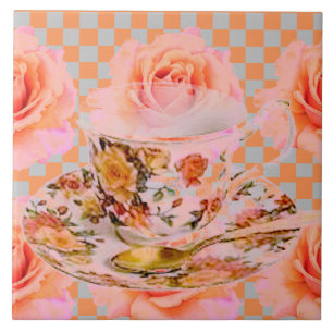 KITCHEN DREAM-TEA RO & GULD TEKOPP KAKELPLATTA