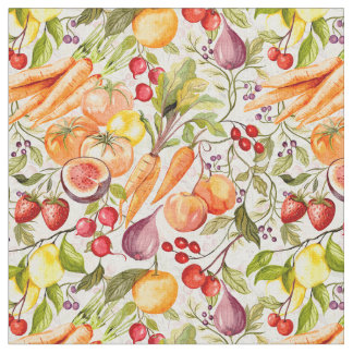 Kitchen Garden Harvest Watercolor Fruit & Veggie Tyg