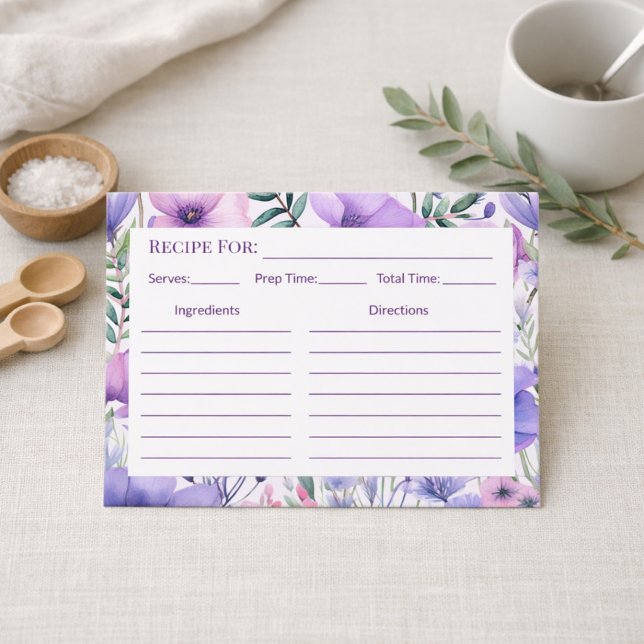 Kitchen Gift Elegant Purple Floral Recipe Card (Skapare uppladdad)