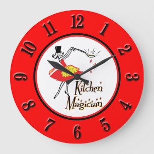 Kitchen Magician Red Black Retro Numbers Clock Stor Klocka