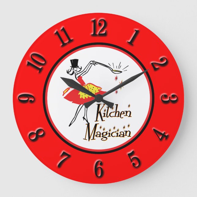 Kitchen Magician Red Black Retro Numbers Clock Stor Klocka (Framsida)