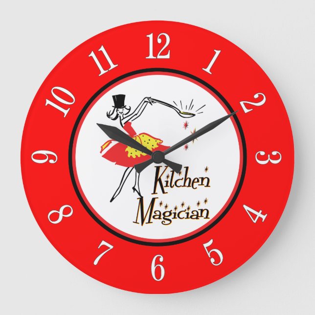 Kitchen Magician Red White Retro Numbers Clock Stor Klocka (Framsida)
