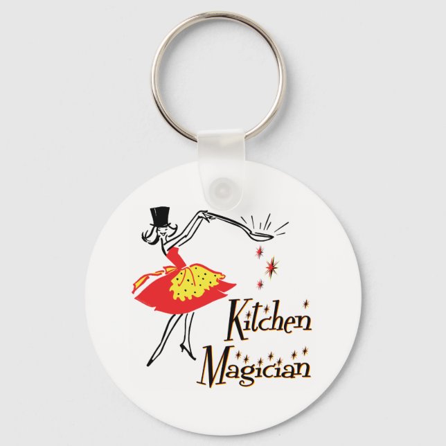 Kitchen Magician Retro Cooking Art Keychain Nyckelring (Framsida)