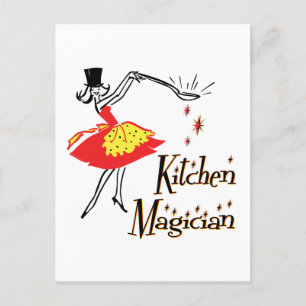 Kitchen Magician Retro Cooking Art Postcard Vykort