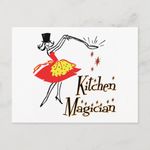 Kitchen Magician Retro Cooking Art Postcard Vykort