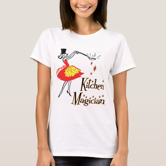 Kitchen Magician Retro Cooking Art T-shirt (Framsida)