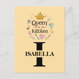 Kitchen Queen Name Monogram Design Helg Vykort