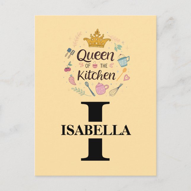 Kitchen Queen Name Monogram Design Helg Vykort (Framsida)