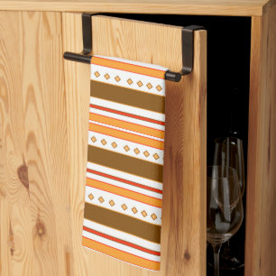 Kitchen Tea towel Ethnic Orange och Brown Mönster  Kökshandduk