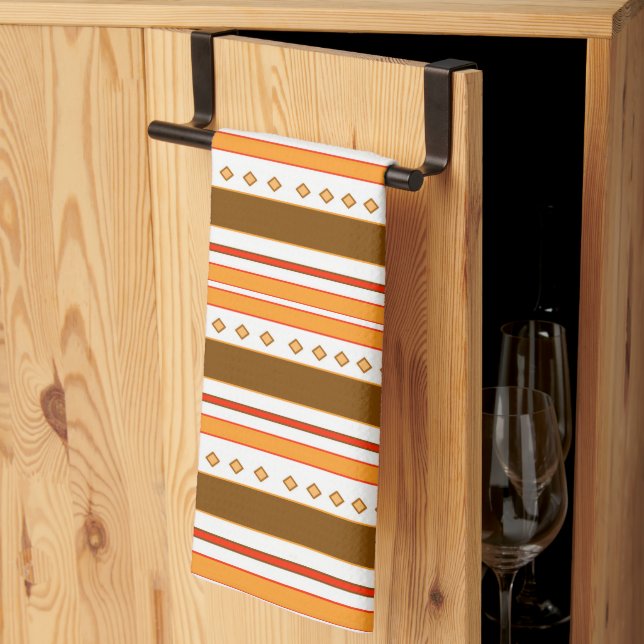 Kitchen Tea towel Ethnic Orange och Brown Mönster  Kökshandduk (Thirds Fold)
