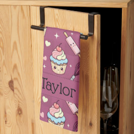 Kitchen Tea Towel Kawaii Pink Purple Cupcake  Kökshandduk