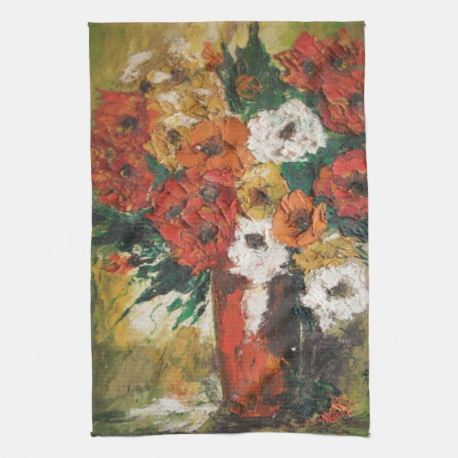 Kitchen Towel Ann Hayes Painting Red Flower Mix Kökshandduk (Vertikal)