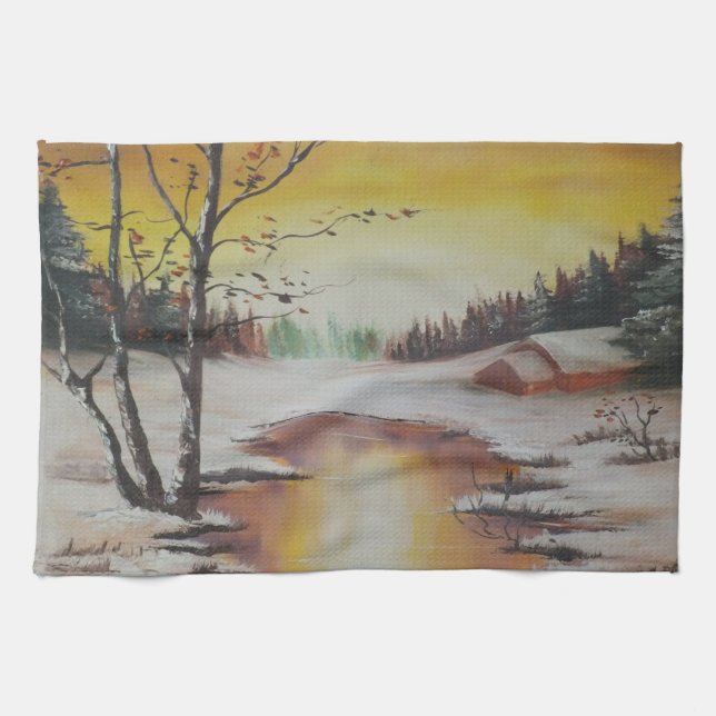 Kitchen Towel Ann Hayes Painting Winter Scene Kökshandduk (Horisontell)