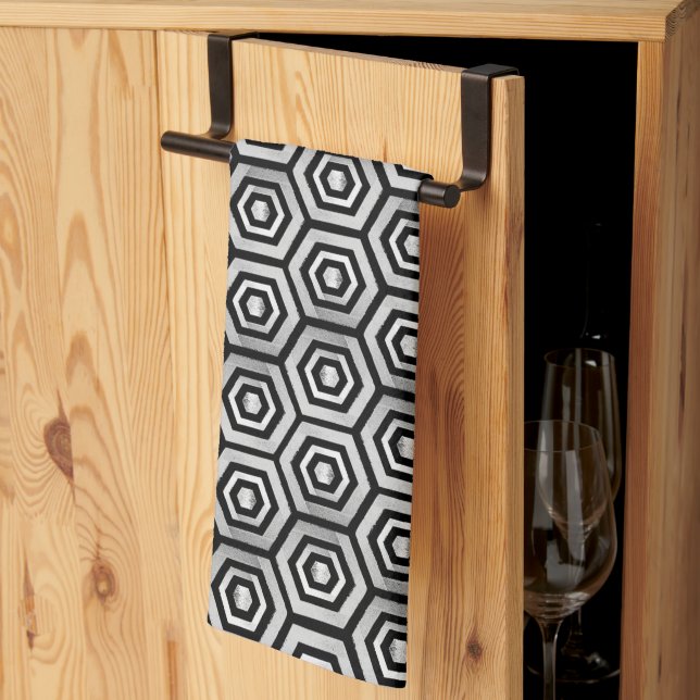 Kitchen Towel Black White Hexagon Geometric Kökshandduk (Thirds Fold)
