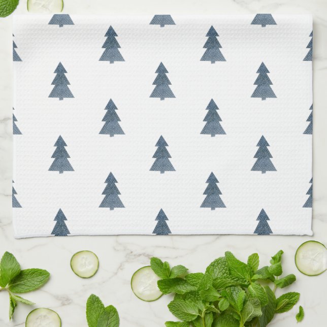 Kitchen Towel - Blue Christmas Trees Pattern Kökshandduk (Vikta)