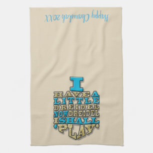Kitchen Towel "Chanukah/Dreidel Play, Guld/Blue" Kökshandduk