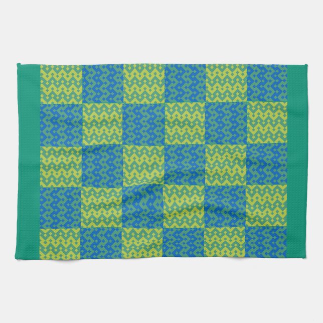 Kitchen Towel eller Tea Towel Emerald, Blue Patchw Kökshandduk (Horisontell)