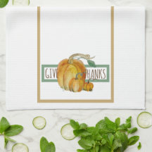 Kitchen Towel - Give Thanks | Watercolor Pumpkins 