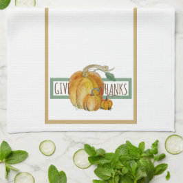 Kitchen Towel - Give Thanks | Watercolor Pumpkins  Kökshandduk