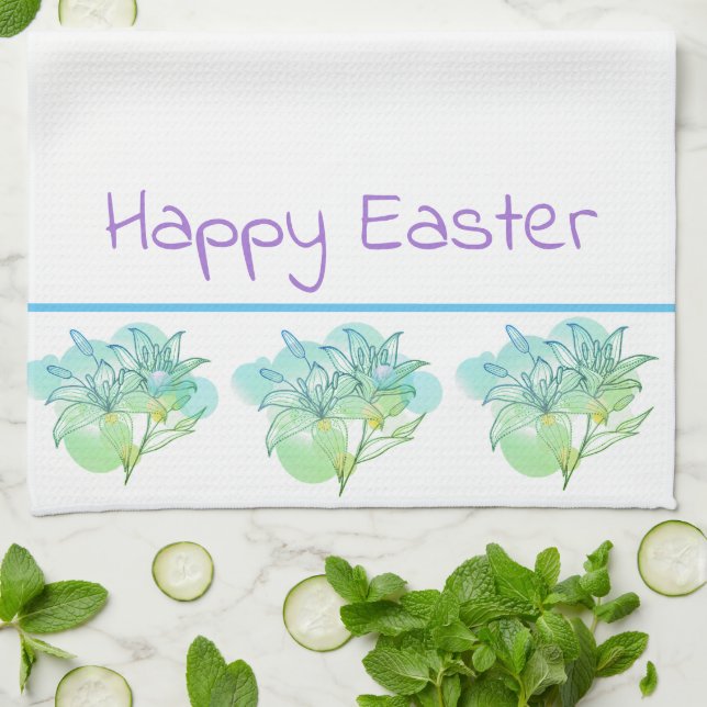 Kitchen Towel Glad påsk Lillies Kökshandduk (Vikta)