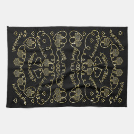 Kitchen Towel "Hanukkah Guld Hearts/Dreidels" Kökshandduk