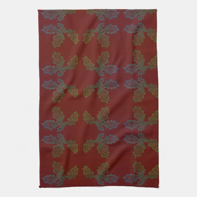 Kitchen Towel Holly Allover Skriv ut röd bakgrund Kökshandduk (Vertikal)