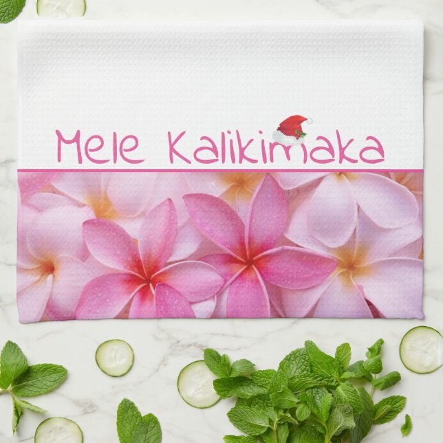 Kitchen Towel-jul Mele Kalikimaka Plumeria Kökshandduk (Vikta)