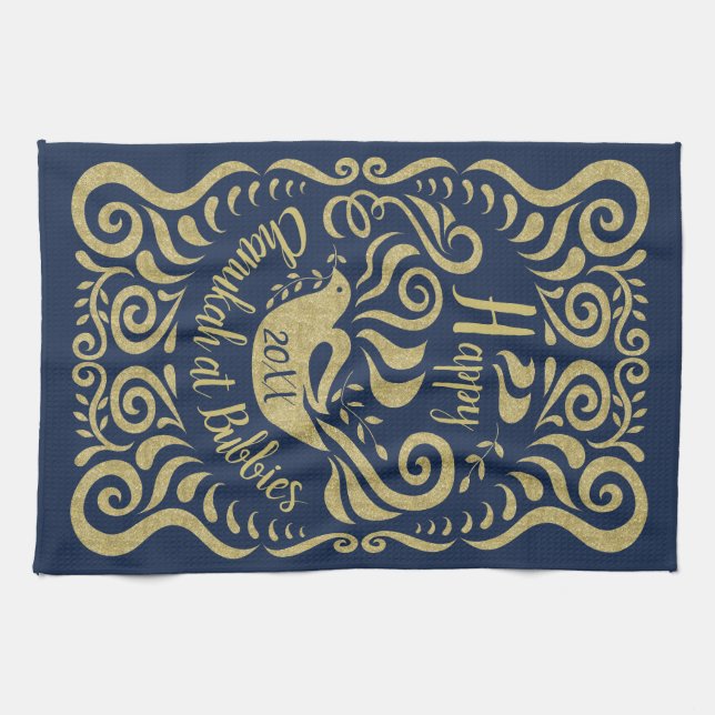 Kitchen Towel "Lycklig Chanukah Blackboard Dove" Kökshandduk (Horisontell)