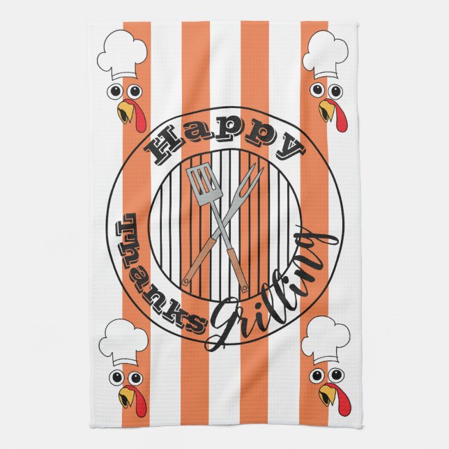 Kitchen Towel "Lycklig tackGrilling" Kökshandduk (Vertikal)