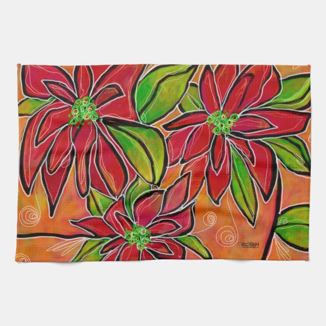  KITCHEN TOWEL med Poinsettia Design Kökshandduk (Horisontell)