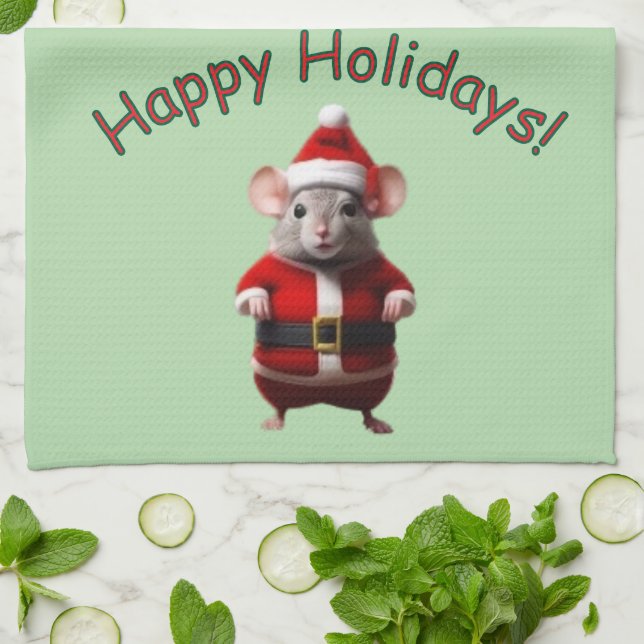 Kitchen Towel - Santa Mouse and Text Kökshandduk (Vikta)