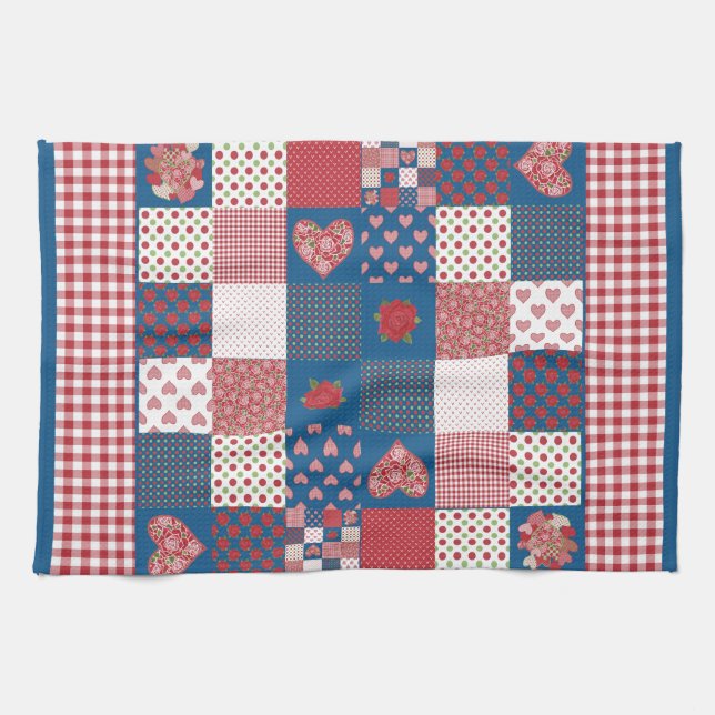 Kitchen Towel, Tea Towel, Faux-Patchwork, Gingham Kökshandduk (Horisontell)