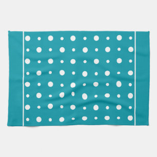 Kitchen Towel, Tea Towel Polka dots, White on Teal Kökshandduk