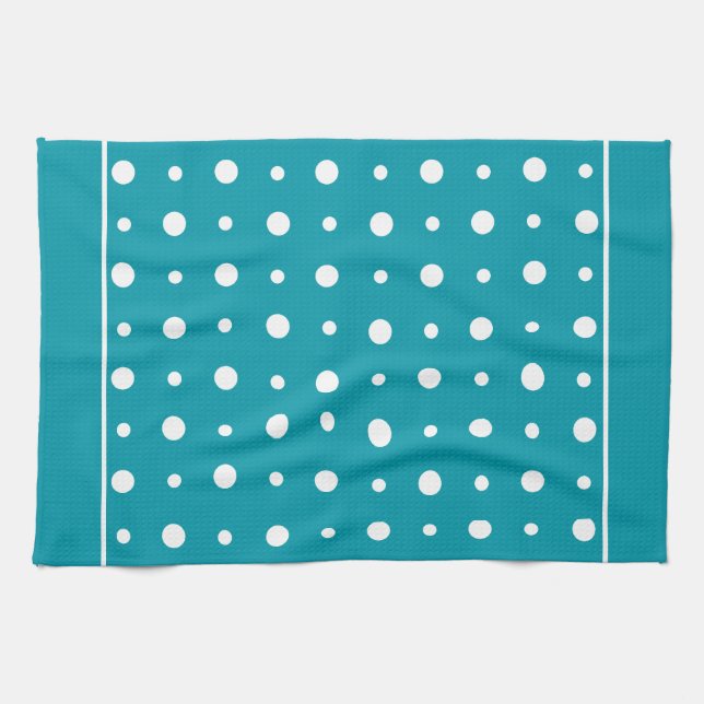 Kitchen Towel, Tea Towel Polka dots, White on Teal Kökshandduk (Horisontell)