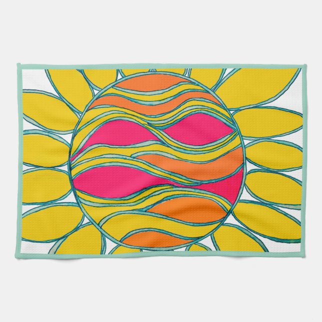 KITCHEN TOWEL ’TROPICAL SUNSHINE’ mint trim Kökshandduk (Horisontell)