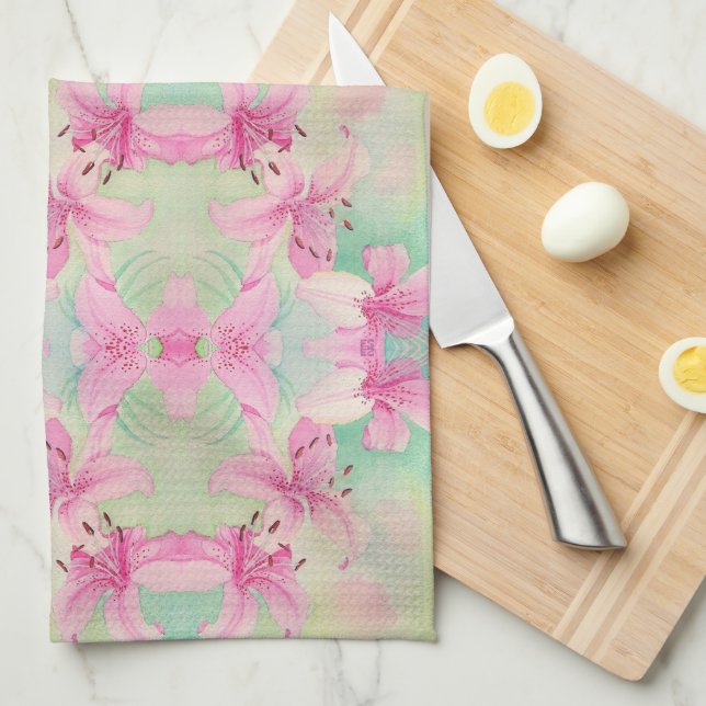 Kitchen Towel Watercolor Lilies Kökshandduk (Vikt i Fjärdedel)
