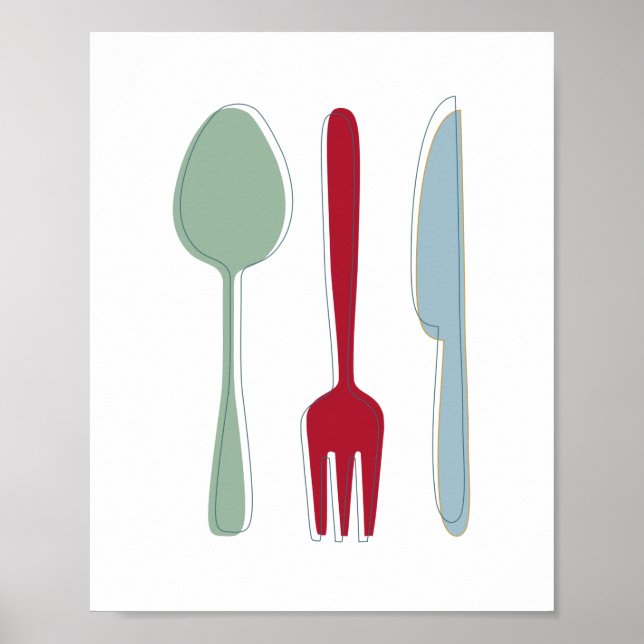 Kitchen Utensils Colorful Silhouettes Mid-century Poster (Framsidan)