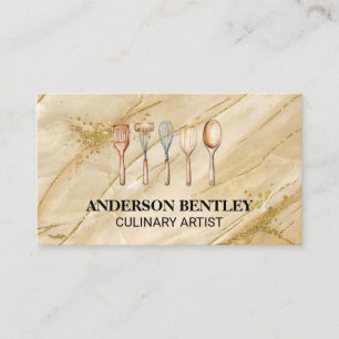 Kitchen Utensils Golden Marble Background Visitkort