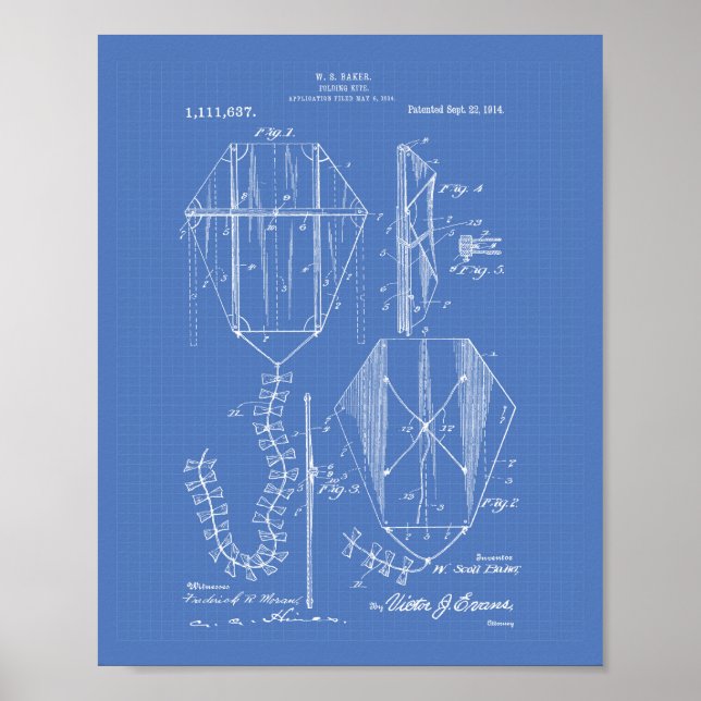 Kite 1914 Patent Art Old Peper Poster (Framsidan)