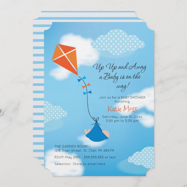 Kite Baby Shower-inbjudan Inbjudningar (Fram/baksida)