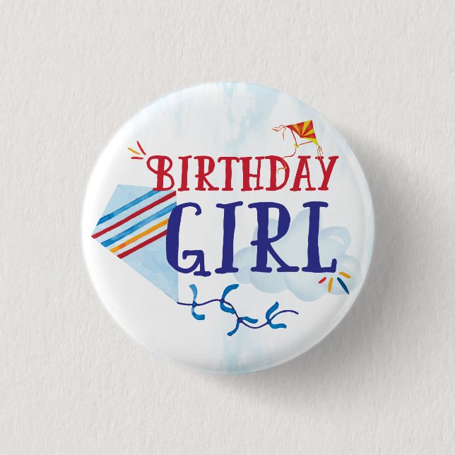 Kite Birthday Girl Button Knapp (Framsida)