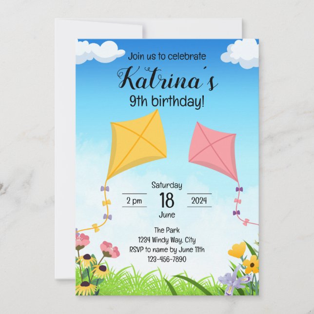 Kite Birthday-inbjudan Inbjudningar (Framsida)